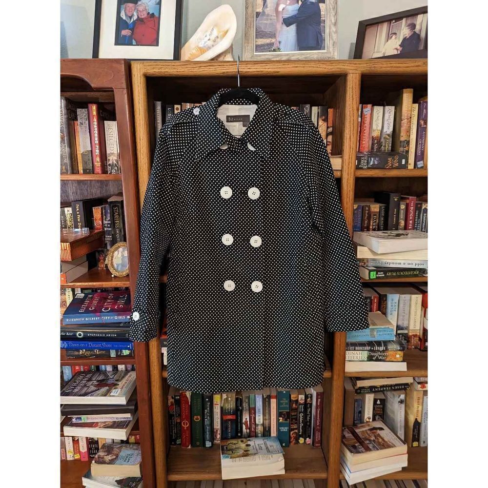 MSIAMO retro style black and white polkadot lightweight double-breasted coat sz